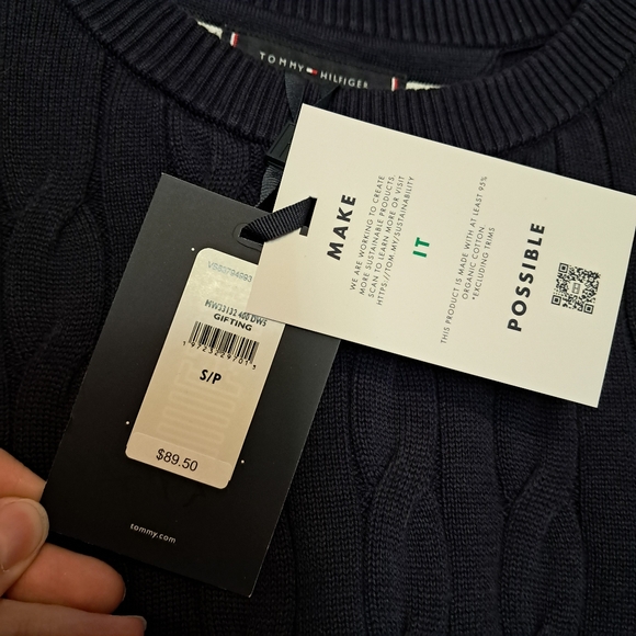 Tommy Hilfiger Mens Cable Knit Sweater Navy Blue Size Small Crew Neck NWT - Picture 6 of 6
